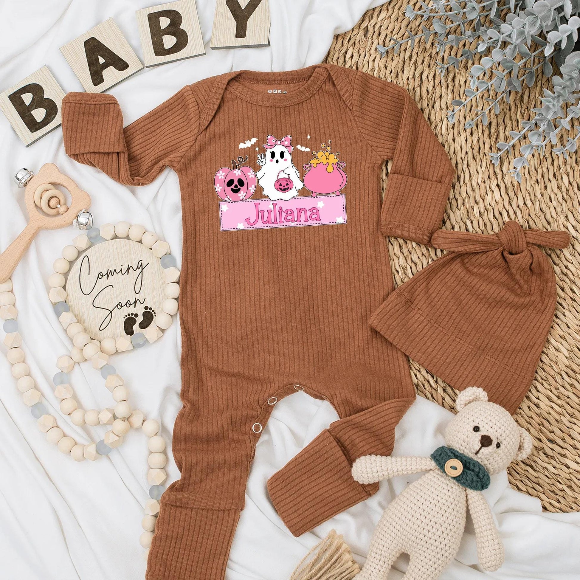 Juliana Halloween Baby Girl Bodysuit Cute Ghost Pumpkin Cauldron Pink Boo Newborn Outfit Baby Shower Gift First Halloween 139 chars