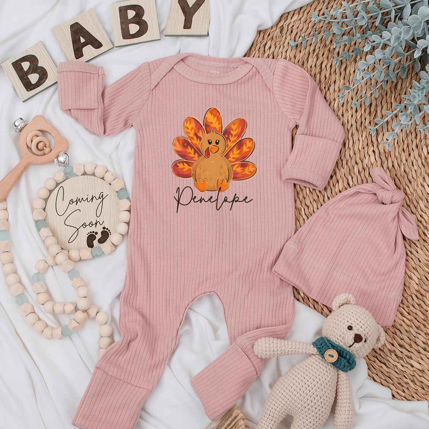 Personalized Thanksgiving Baby Bodysuit, Cute Turkey Outfit, 1st Thanksgiving Clothes, Custom Name, Autumn Baby Shower Gift, Gender Neutral, Fall Fun