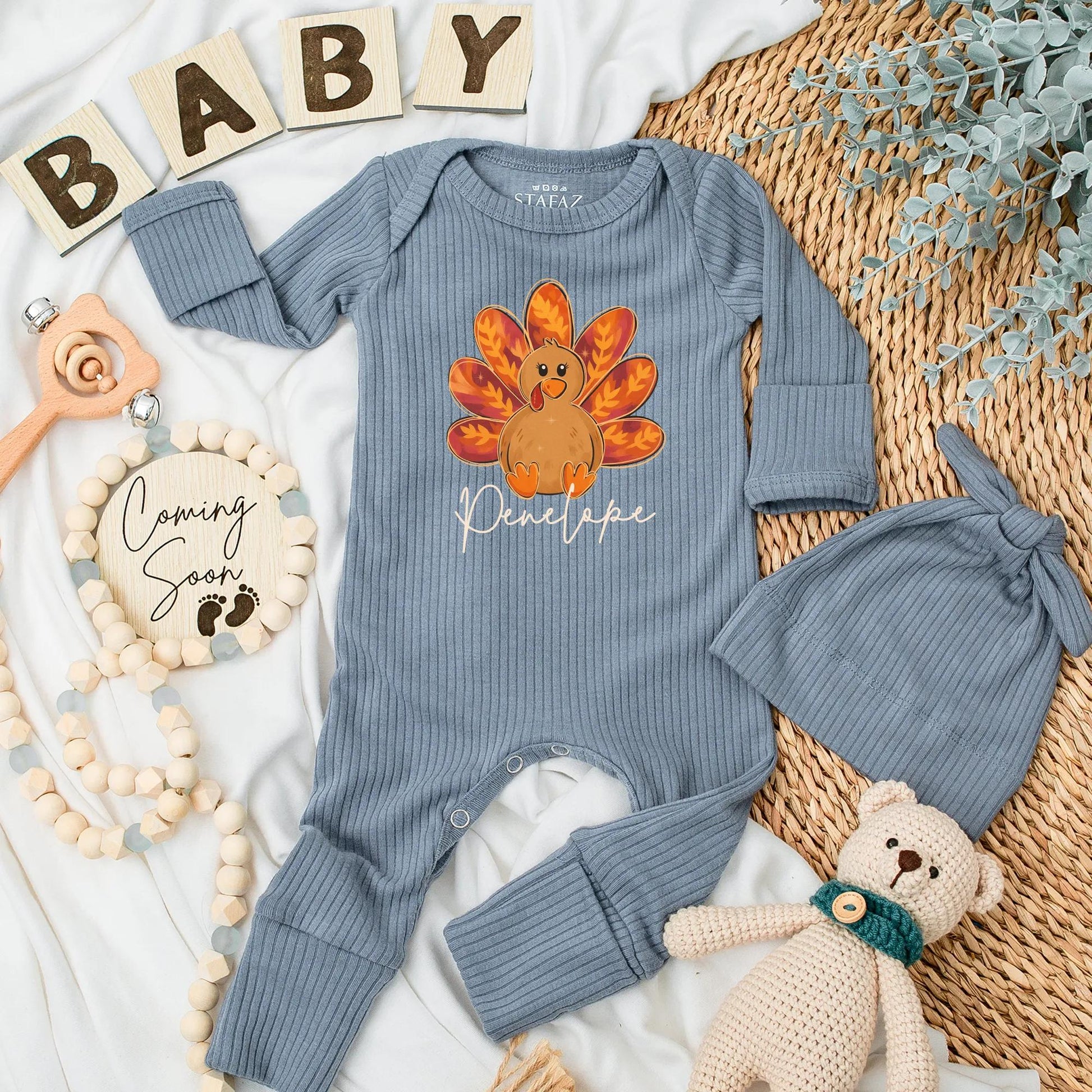 Personalized Thanksgiving Baby Bodysuit, Cute Turkey Outfit, 1st Thanksgiving Clothes, Custom Name, Autumn Baby Shower Gift, Gender Neutral, Fall Fun