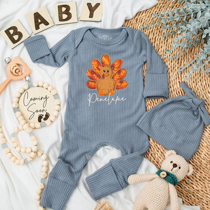Personalized Thanksgiving Baby Bodysuit, Cute Turkey Outfit, 1st Thanksgiving Clothes, Custom Name, Autumn Baby Shower Gift, Gender Neutral, Fall Fun
