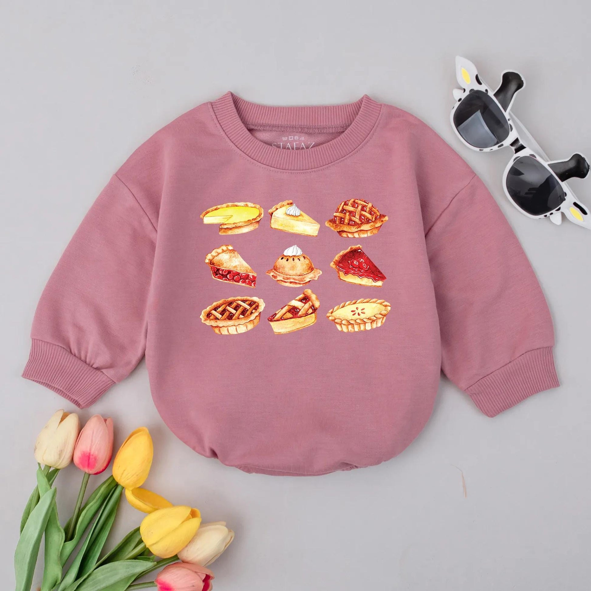 Sweet Pumpkin Pie Bubble Romper First Thanksgiving Baby Outfit with whimsical watercolor pie slices newborn infant clothes fall baby shower gift cute coming home outfit