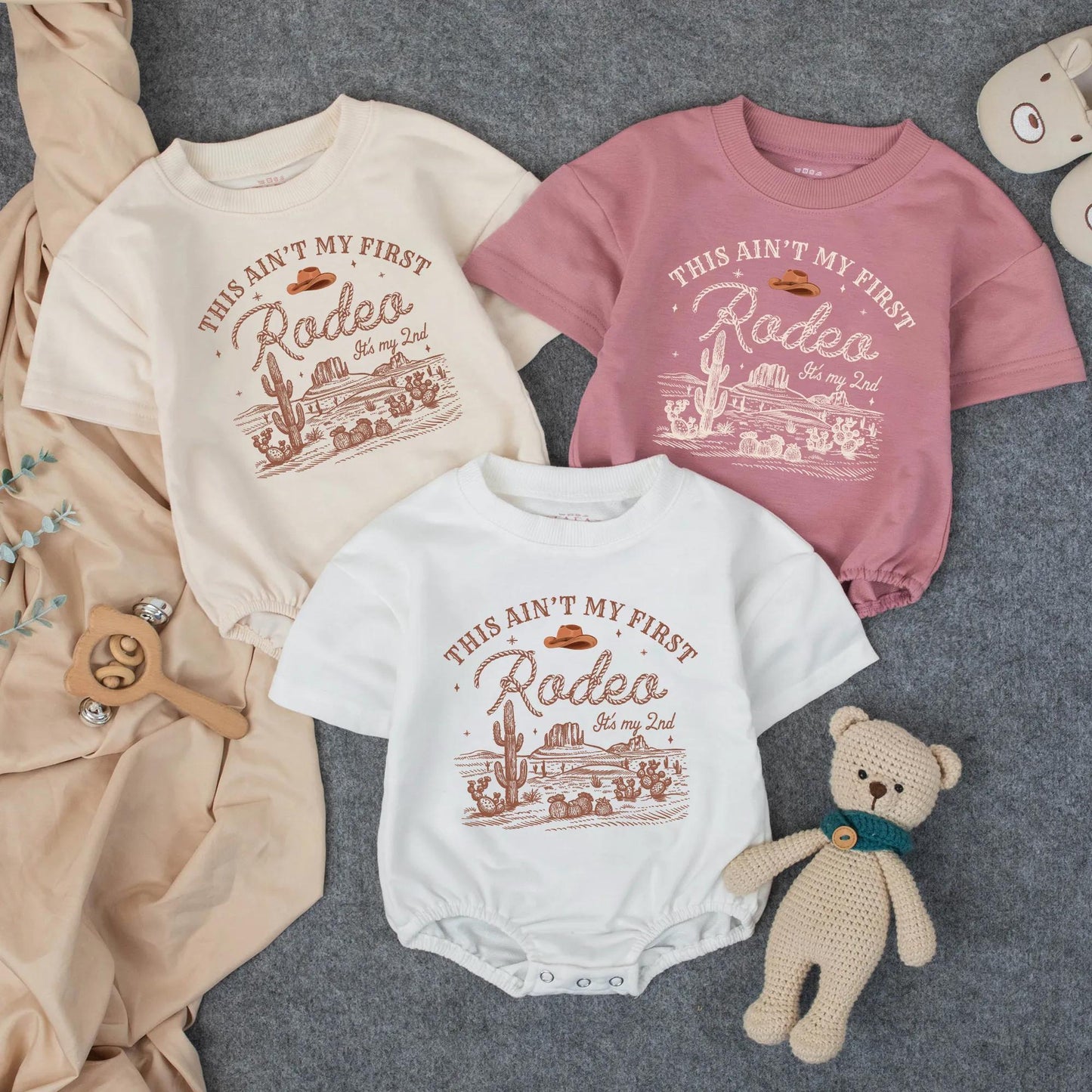 Personalized Western Rodeo 2nd Birthday Toddler Shirt Wild West Cowboy Hat Desert Scene Brown Theme for Boys Girls