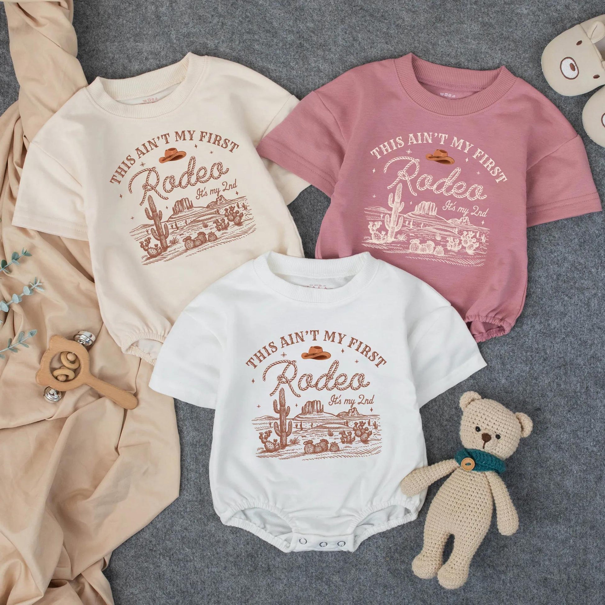 Personalized Western Rodeo 2nd Birthday Toddler Shirt Wild West Cowboy Hat Desert Scene Brown Theme for Boys Girls