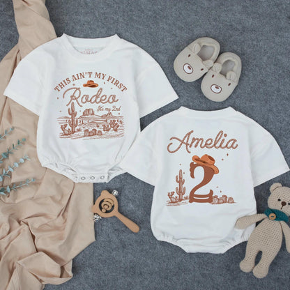 Personalized Western Rodeo 2nd Birthday Toddler Shirt Wild West Cowboy Hat Desert Scene Brown Theme for Boys Girls