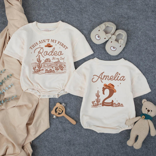 Personalized Western Rodeo 2nd Birthday Toddler Shirt Wild West Cowboy Hat Desert Scene Brown Theme for Boys Girls