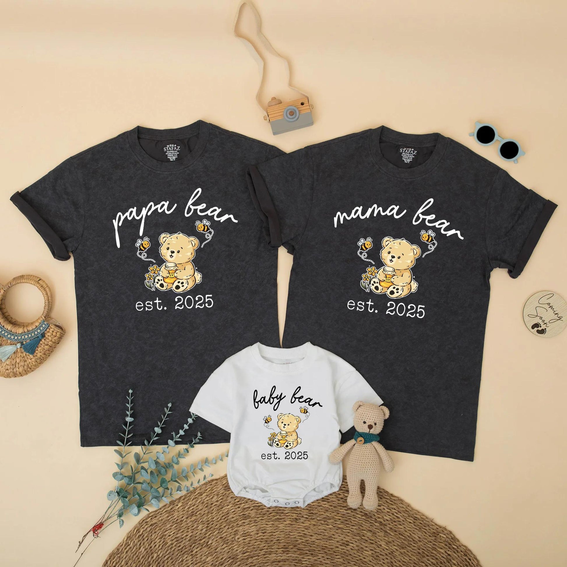 Mama Bear Papa Bear Baby Bear Est Matching Family Shirts Cute Bear Cub Honey Pot Floral Design Personalized Baby Announcement Gift for New Parents 130 Characters