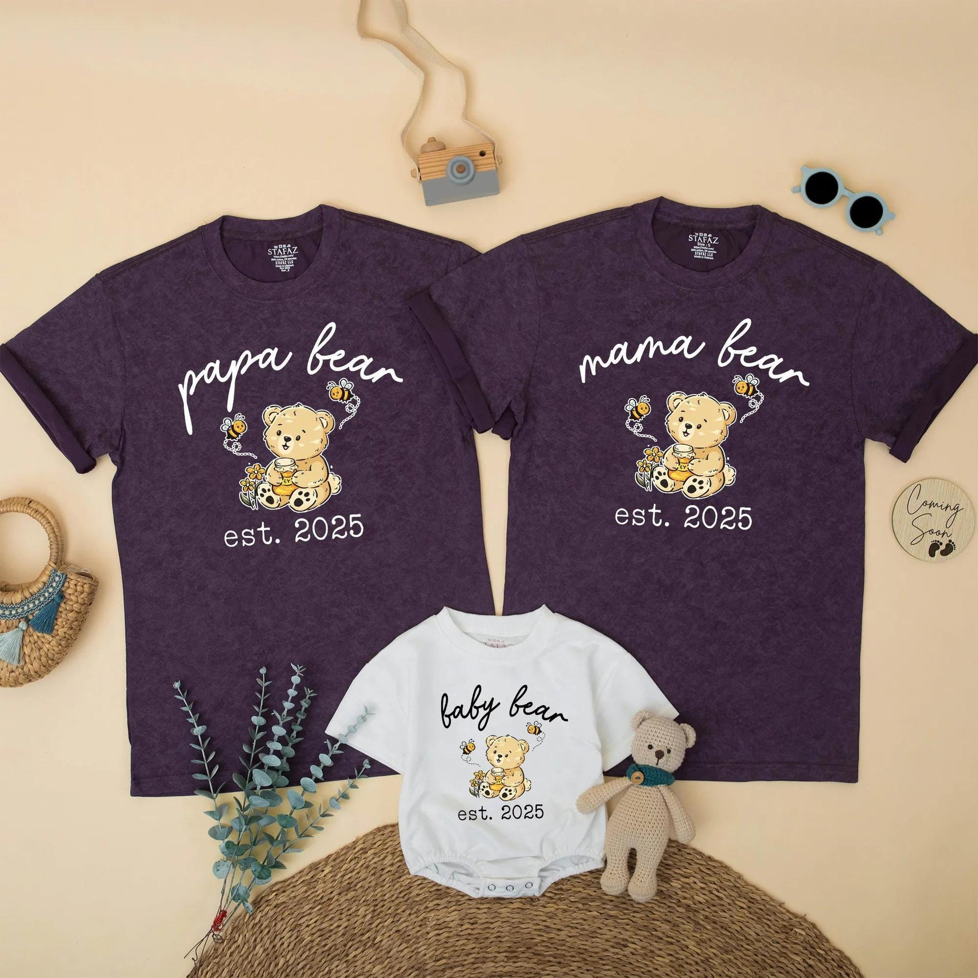 Mama Bear Papa Bear Baby Bear Est Matching Family Shirts Cute Bear Cub Honey Pot Floral Design Personalized Baby Announcement Gift for New Parents 130 Characters