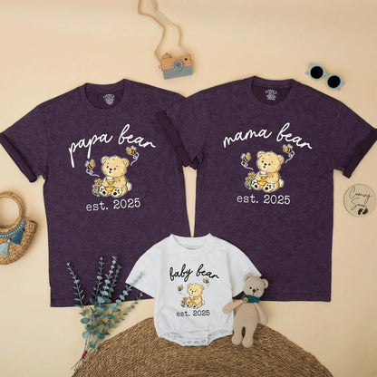 Mama Bear Papa Bear Baby Bear Est Matching Family Shirts Cute Bear Cub Honey Pot Floral Design Personalized Baby Announcement Gift for New Parents 130 Characters