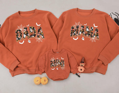 Retro DADA MAMA MINI Floral Halloween Matching Family Sweatshirts Vintage Spooky Cute Fall Outfits Baby's First Halloween