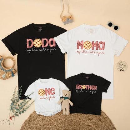 Cutie Pie Birthday Matching Family Shirts, Pie Theme First Birthday Outfit, Autumn Thanksgiving Baby Bodysuit, Dada Mama Brother One 1st Birthday 