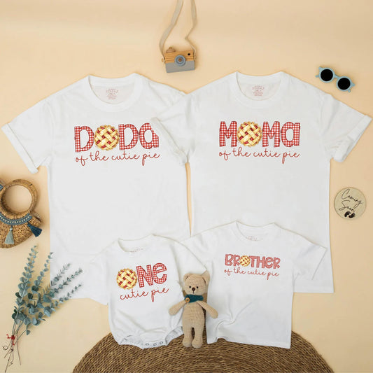 Cutie Pie Birthday Matching Family Shirts, Pie Theme First Birthday Outfit, Autumn Thanksgiving Baby Bodysuit, Dada Mama Brother One 1st Birthday 