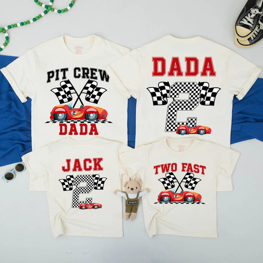 Two Fast Birthday Boy Outfit: Matching Pit Crew Family Shirts with Race Car Design, 2nd Birthday, Checkered Flag Party, Fun Racing Kid Tee 138