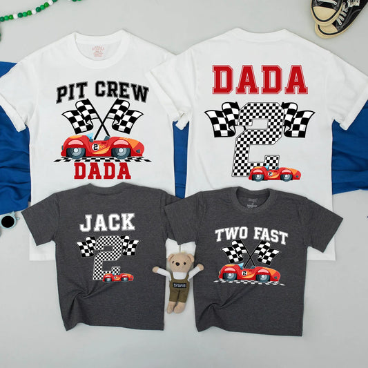 Two Fast Birthday Boy Outfit: Matching Pit Crew Family Shirts with Race Car Design, 2nd Birthday, Checkered Flag Party, Fun Racing Kid Tee 138