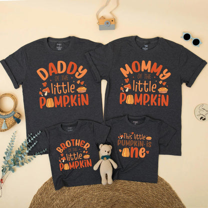 Cute Pumpkin Birthday Matching Family Shirts Daddy Mommy Brother Little Pumpkin 1st Birthday Fall Thanksgiving Outfit