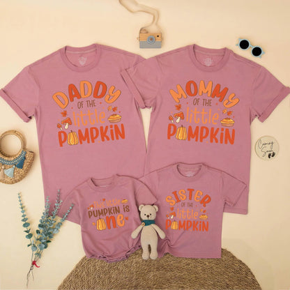 Cute Pumpkin Birthday Matching Family Shirts Daddy Mommy Brother Little Pumpkin 1st Birthday Fall Thanksgiving Outfit