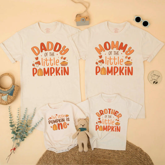 Cute Pumpkin Birthday Matching Family Shirts Daddy Mommy Brother Little Pumpkin 1st Birthday Fall Thanksgiving Outfit