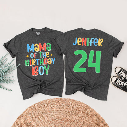 Birthday Boy Family Matching Shirts Mama of Birthday Boy Jenifer 24 Colorful Cartoon Style Fun Celebration Outfits