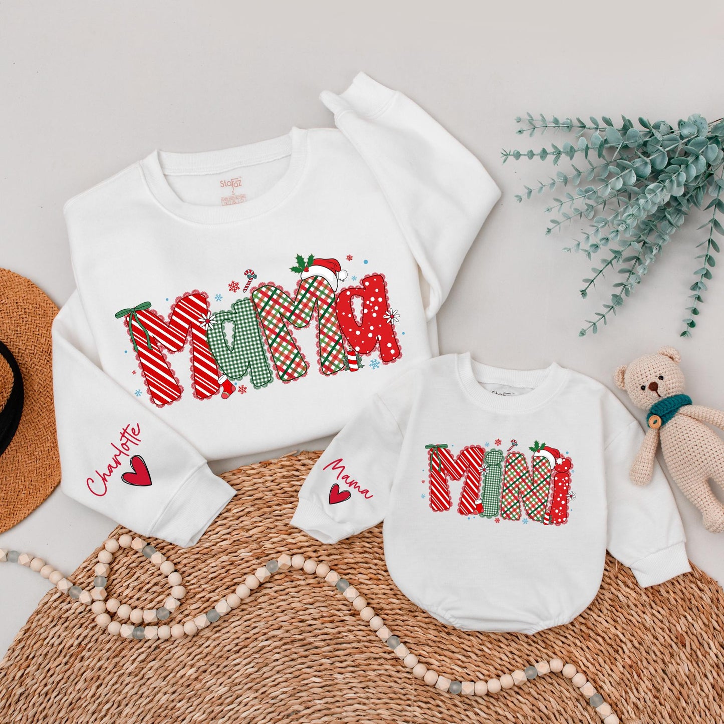 Matching Mama Mini Christmas Sweatshirts, Personalized Family Holiday Sweaters, Red & Green Festive Design, Xmas Gift