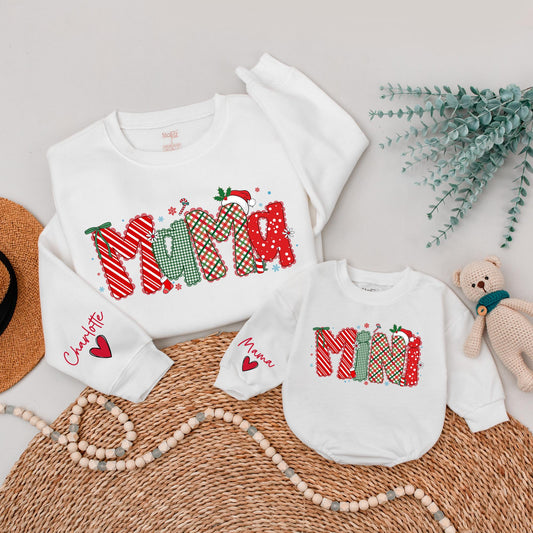 Matching Mama Mini Christmas Sweatshirts, Personalized Family Holiday Sweaters, Red & Green Festive Design, Xmas Gift
