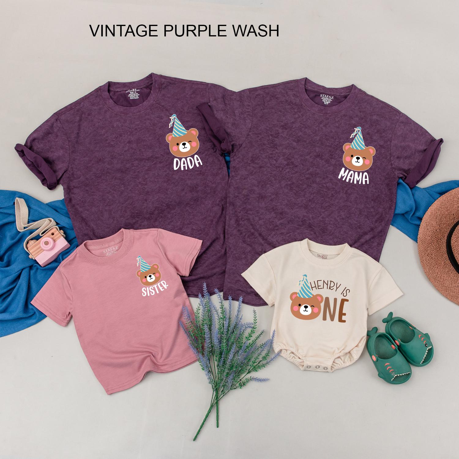Matching Family Bear Birthday Shirts with Playful Brown Teal White Cartoon Design, First 1st Birthday Party Outfits for Mom Dad Baby