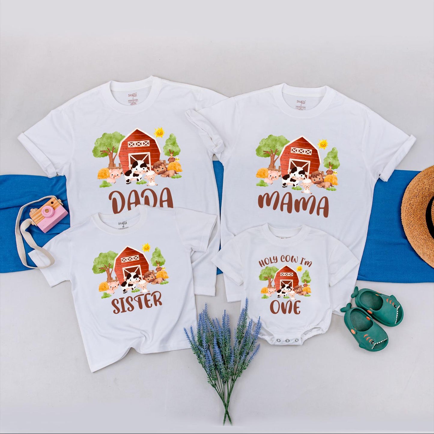 Cute Farm Barnyard Birthday Shirt Matching Family Outfit Adorable Cow Horse Pig Chick Design Ideal for First Birthday Celebration Baby Toddler Apparel