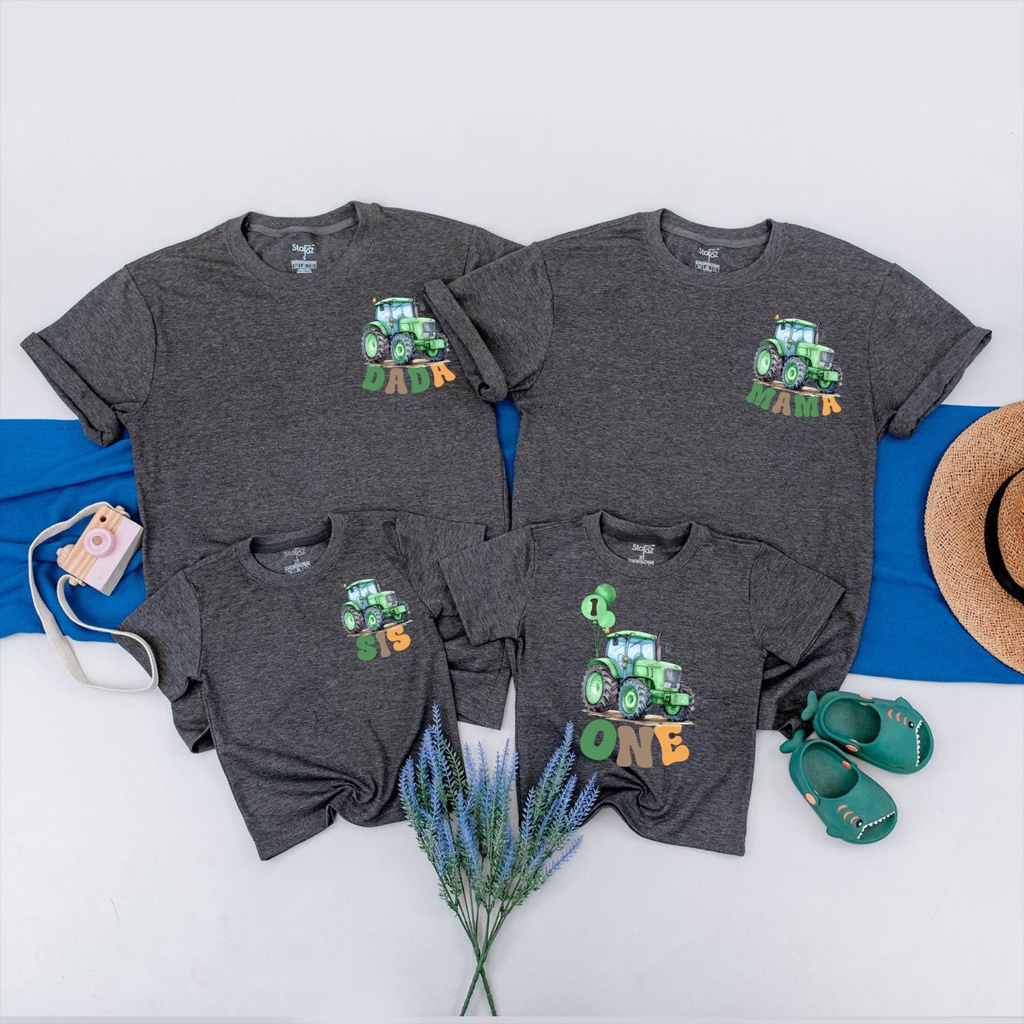 Matching Family Custom Green Tractor Birthday Shirts Farm Party Outfit Playful Dada Mama Bro One Designs for Boys First Birthday