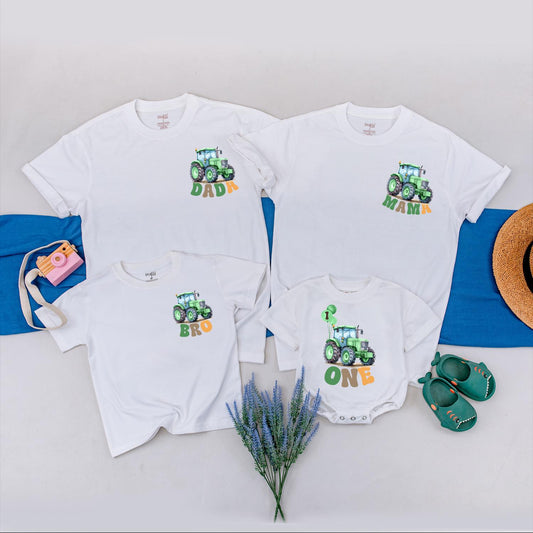 Matching Family Custom Green Tractor Birthday Shirts Farm Party Outfit Playful Dada Mama Bro One Designs for Boys First Birthday
