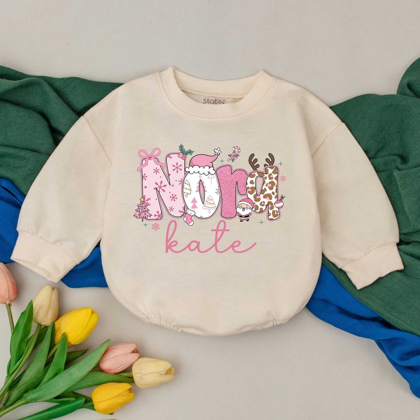 Nora Kate Pink Christmas Romper Cute Baby Girl Festive Design with Snowflakes Candy Canes First Christmas Gift Infant Outfit