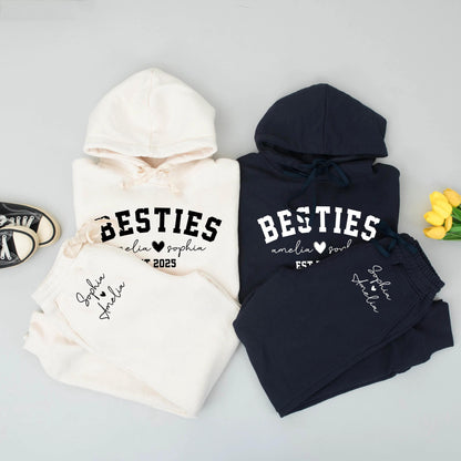 Custom Besties Hoodie and Sweatpants Set for Girls with Names & Est. 2025 Bold Modern Friendship Matching Soft Comfort Birthday Gift