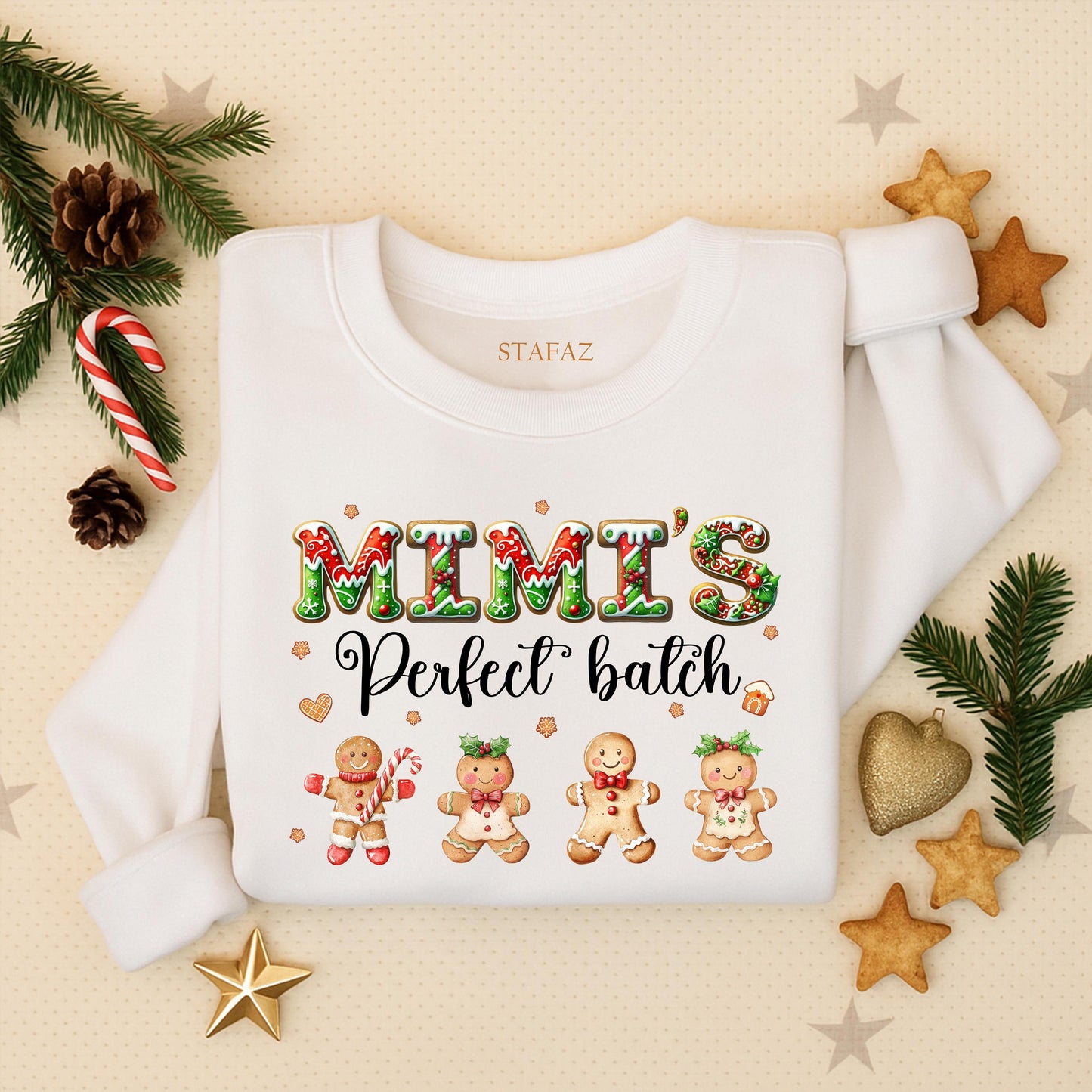 Mimi's Perfect Batch Sweatshirt Gingerbread Grandkids Names, Custom Grandma Christmas Shirt, Holiday Sweater for Nana, Personalized Baking Outfit Xmas Gift 