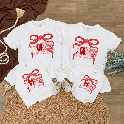 Sweet One Strawberry Birthday Family Shirts: Matching Red Ribbon Berry First Birthday Outfit for Mom, Dad, Emma & Baby. Whimsical Celebration, Cotton Soft (137)