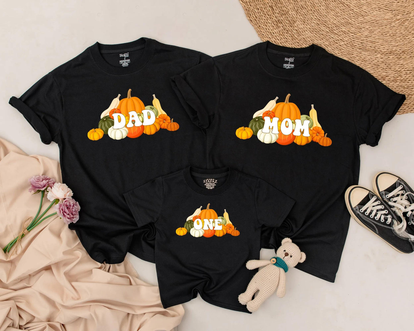 Matching Pumpkin Family Birthday Shirts, Fall Outfits for Dad Mom Sis One, Autumn Pumpkin Patch Party, 1st Birthday Gift, Personalized Pumpkins Design (138 chars)