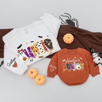 Spooky Bestie & Auntie Halloween Sweatshirts: Matching Cute Ghost & Pumpkin Outfits, Personalized Name Sweaters for Niece, Nephew, Custom Halloween Gift