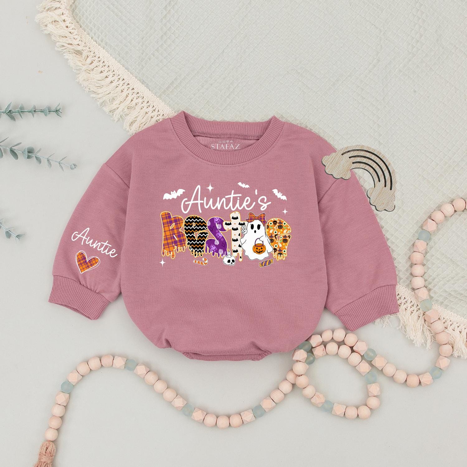 Spooky Bestie & Auntie Halloween Sweatshirts: Matching Cute Ghost & Pumpkin Outfits, Personalized Name Sweaters for Niece, Nephew, Custom Halloween Gift
