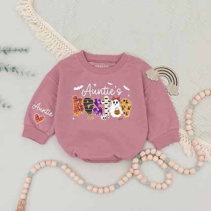 Spooky Bestie & Auntie Halloween Sweatshirts: Matching Cute Ghost & Pumpkin Outfits, Personalized Name Sweaters for Niece, Nephew, Custom Halloween Gift