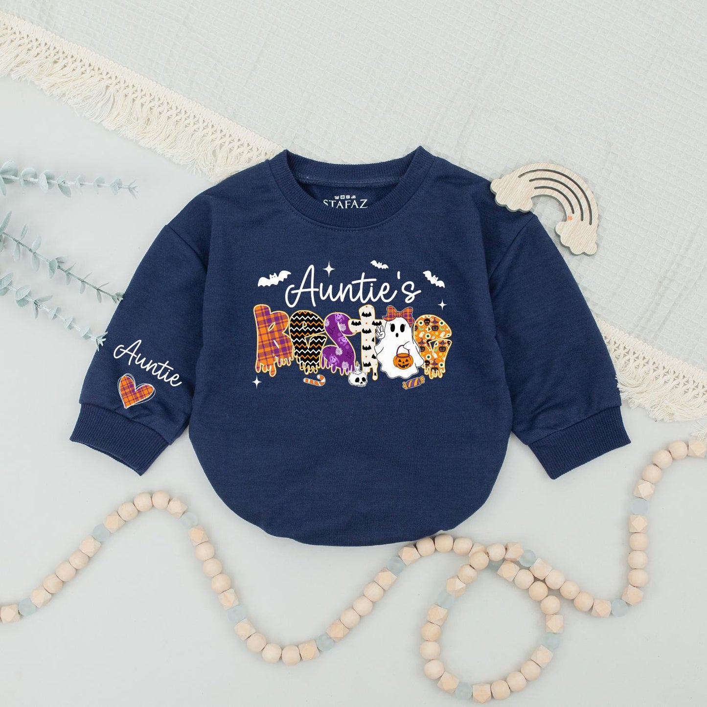 Spooky Bestie & Auntie Halloween Sweatshirts: Matching Cute Ghost & Pumpkin Outfits, Personalized Name Sweaters for Niece, Nephew, Custom Halloween Gift
