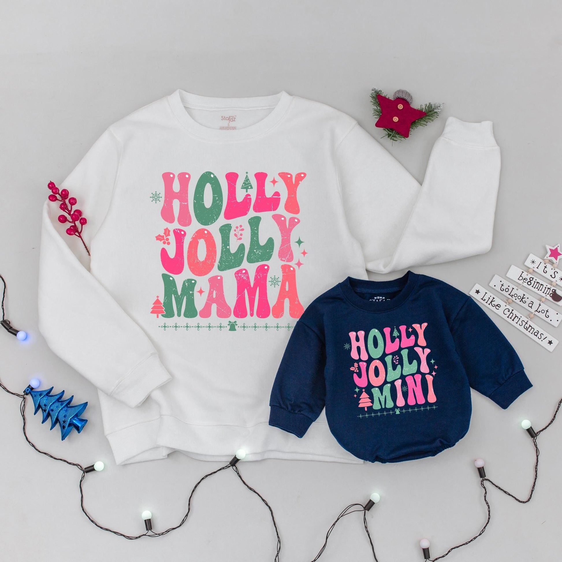 Holly Jolly Mama & Mini Matching Sweatshirts Cozy Holiday Sweaters Family Christmas Outfit Gift for Mom and Baby