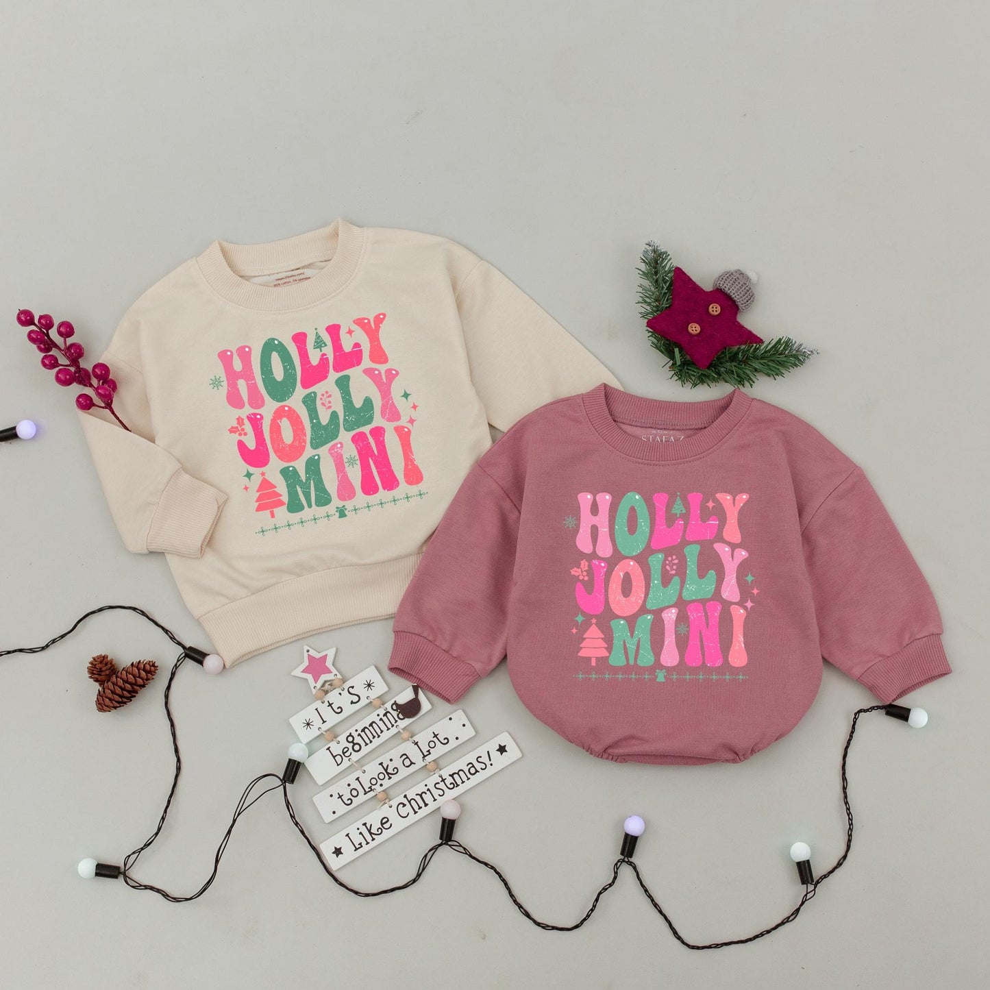 Holly Jolly Mama & Mini Matching Sweatshirts Cozy Holiday Sweaters Family Christmas Outfit Gift for Mom and Baby