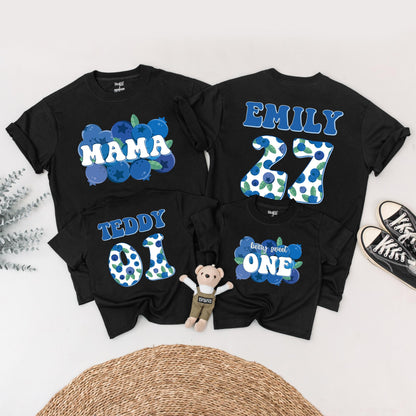 Family Blueberry Birthday Shirts Mama Emily Teddy One Berry Sweet First Birthday Matching Outfits Retro Blue Green Theme