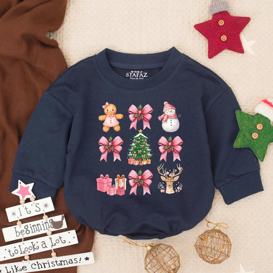 Pink Santa Baby Christmas Romper My First Christmas Outfit Holiday Baby Girl Clothes Watercolor Whimsical Design Newborn Gift (137 chars)