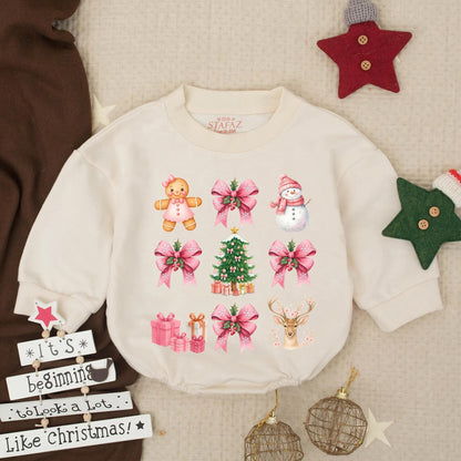 Pink Santa Baby Christmas Romper My First Christmas Outfit Holiday Baby Girl Clothes Watercolor Whimsical Design Newborn Gift (137 chars)