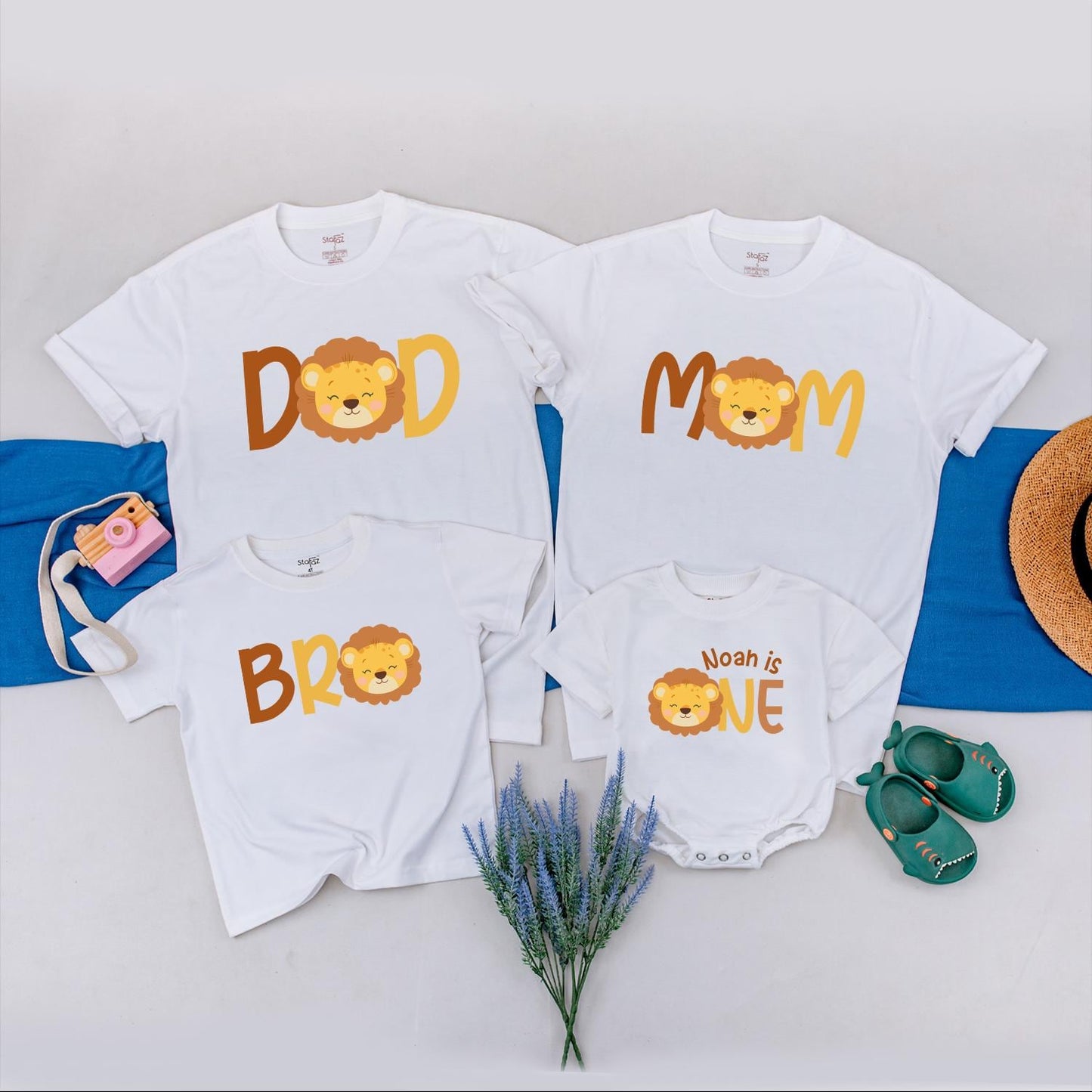 Wild One Lion Family Matching Shirts, Cute Safari Birthday Outfit for Baby Boy or Girl, Jungle Theme First Birthday Party, Brown & Yellow, Comfy Cotton (139 chars)