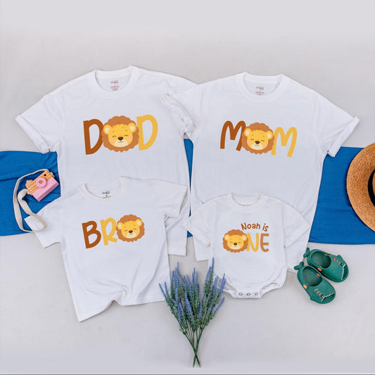 Wild One Lion Family Matching Shirts, Cute Safari Birthday Outfit for Baby Boy or Girl, Jungle Theme First Birthday Party, Brown & Yellow, Comfy Cotton (139 chars)