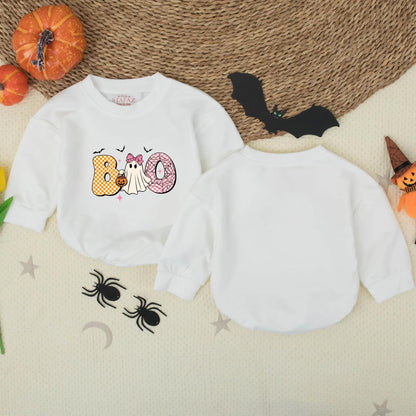 Cute Boo Ghost Toddler Sweatshirt, Halloween Kids Tee, Playful Cartoon Shirt with Bats & Stars, Girly Halloween Outfit, Soft Cotton Fall Shirt 139