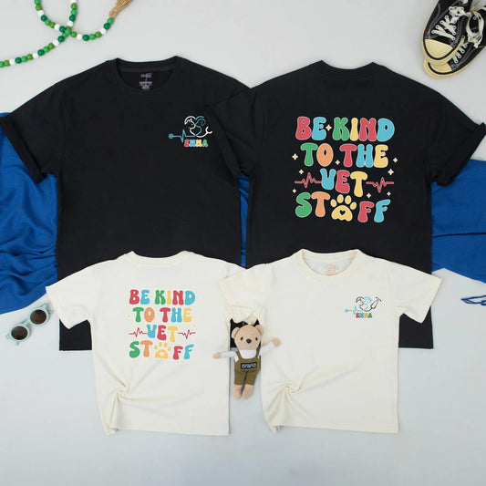 Personalized Vet Tech Paw Print Sweatshirt Matching Set, Be Kind Vet Staff Baby Bodysuit, Custom Name Vet Apparel, Colorful Vet Student Outfit Gift