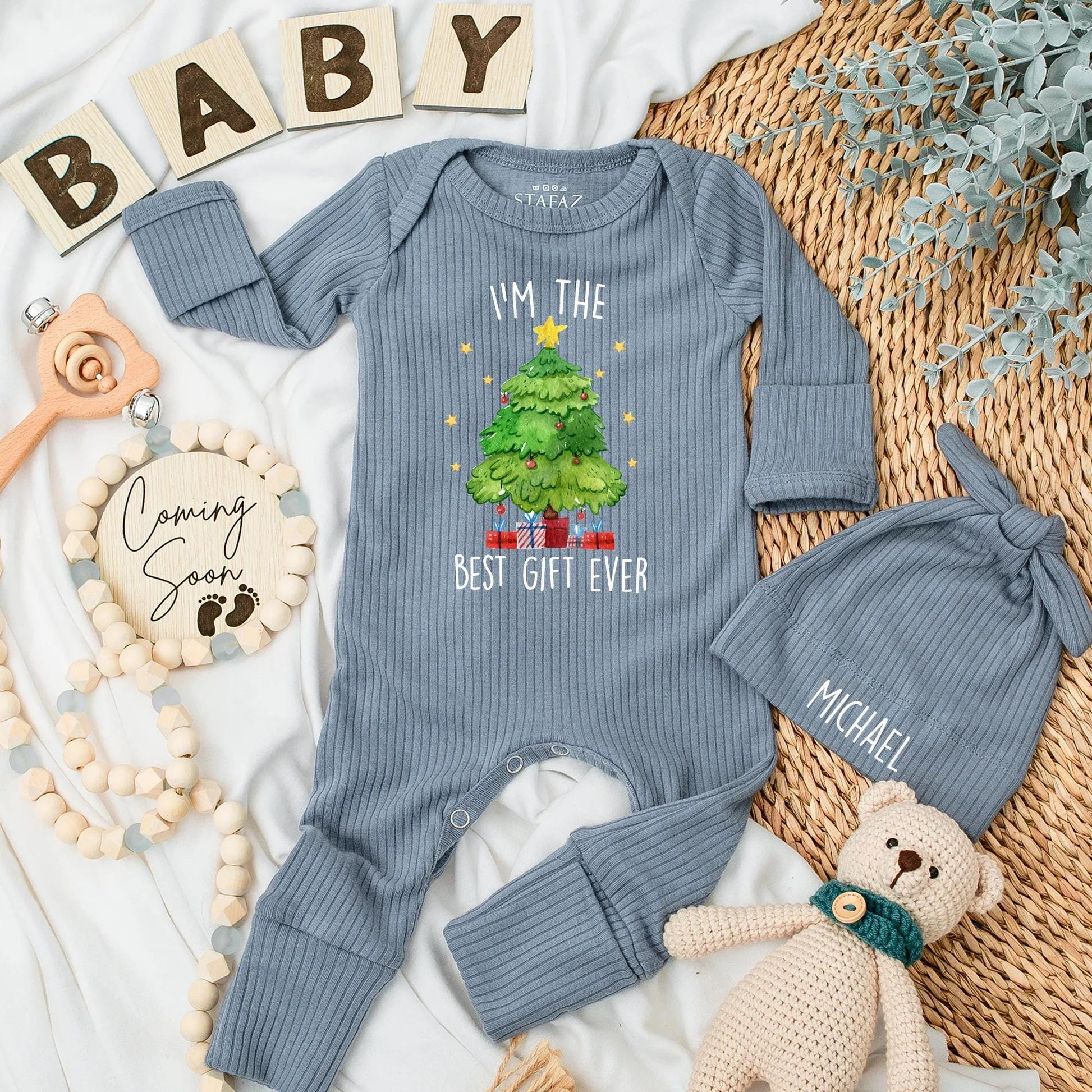 I'm the Best Gift Ever Baby Bodysuit Christmas Outfit Newborn Clothes Xmas Baby Shower Gift Holiday, Tree Design