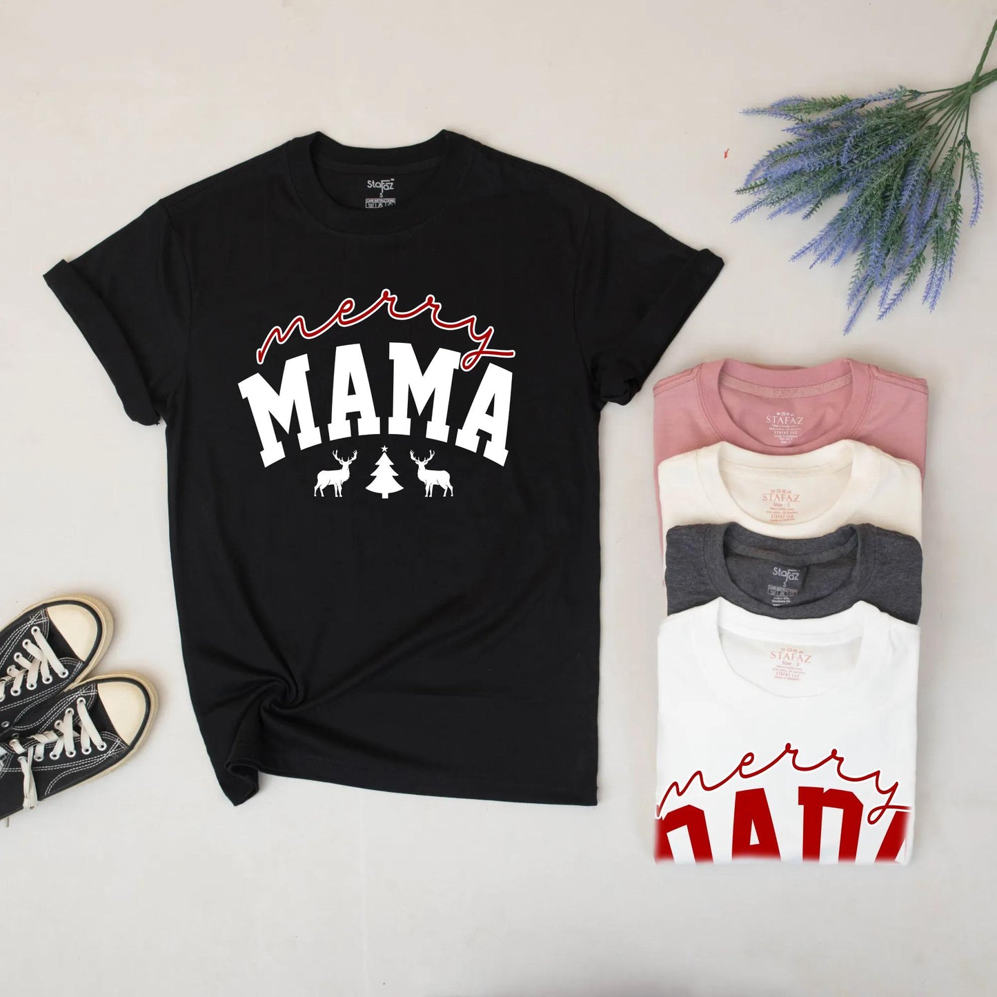 Merry Mama and Merry Mini Matching Christmas Sweatshirt Set with Festive Reindeer Tree Design Cozy Mom and Infant Holiday Apparel Soft Family Winter Wear