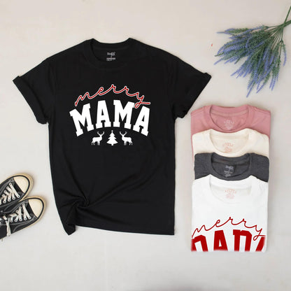 Merry Mama and Merry Mini Matching Christmas Sweatshirt Set with Festive Reindeer Tree Design Cozy Mom and Infant Holiday Apparel Soft Family Winter Wear