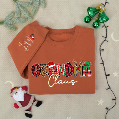 Personalized Grandma Claus Christmas Sweatshirt with Kid's Names, Family Sweater, Holiday Gift for Grandma, Nana Claus Outfit