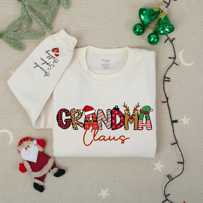 Personalized Grandma Claus Christmas Sweatshirt with Kid's Names, Family Sweater, Holiday Gift for Grandma, Nana Claus Outfit